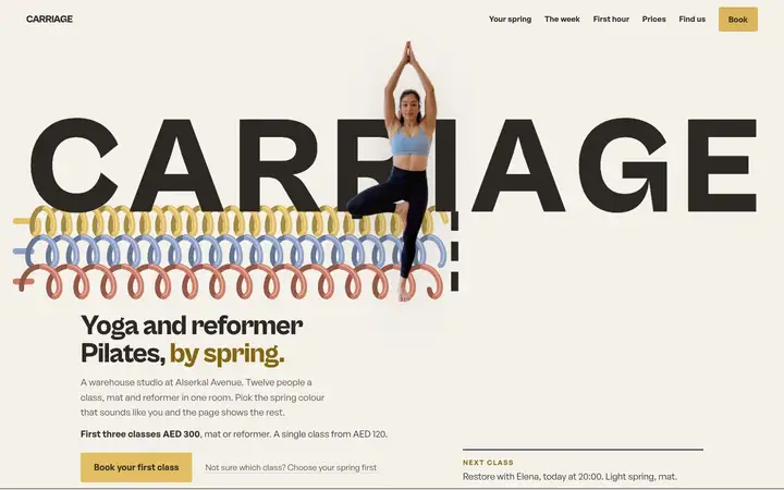 Carriage, a boutique yoga and reformer studio concept, its row of springs moving