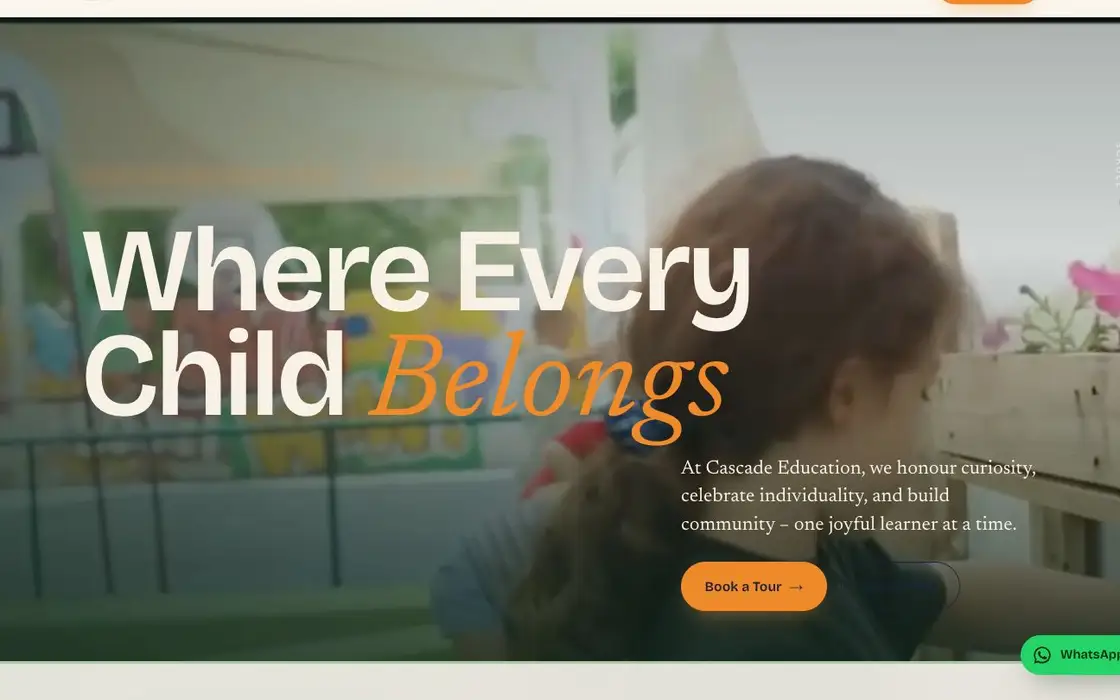 A learning centre's homepage, a film of the centre playing behind the headline