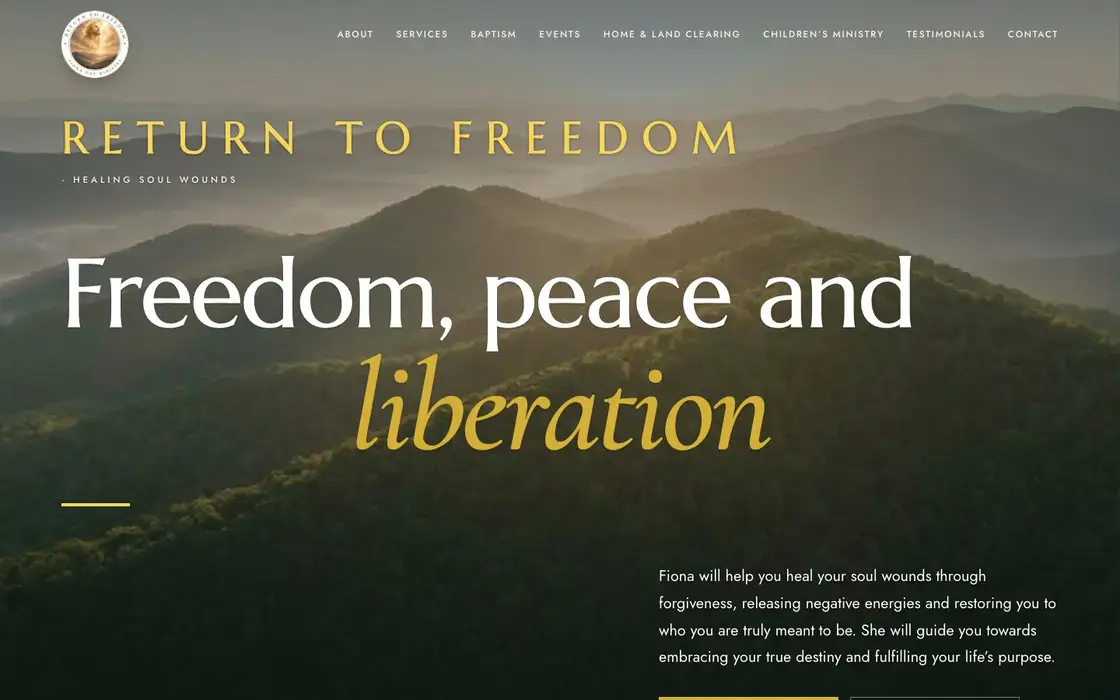 Return to Freedom, misty hills drifting at dawn behind the headline