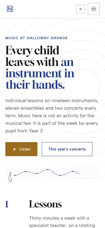 The music microsite on a phone, the melody drawing itself along the stave as the page scrolls