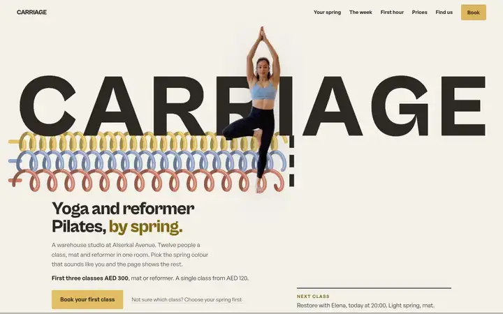 Carriage, a boutique yoga and reformer studio concept, its row of springs moving